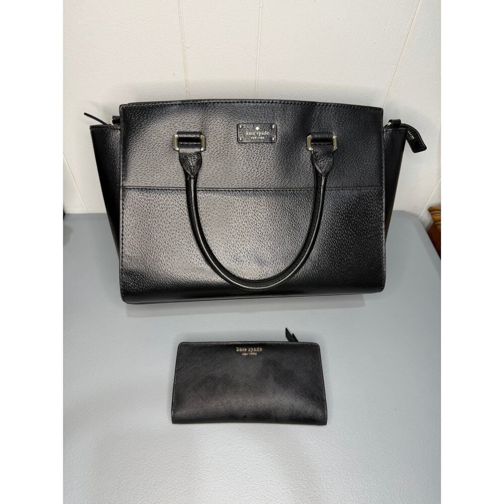 Kate Spade Lana Grove Satchel Purse Handbag Wallet Set Black Genuine Leather